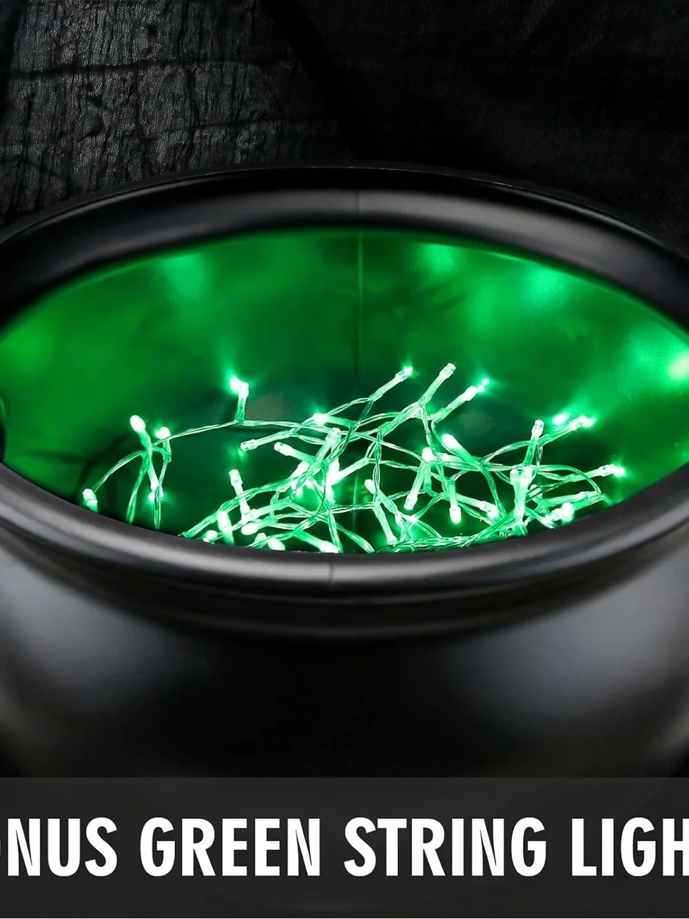 Black Witch's Cauldron Halloween Decoration with Green Lights